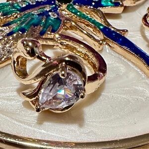 2.16cts White Sapphires 14k gold plated swan earrings